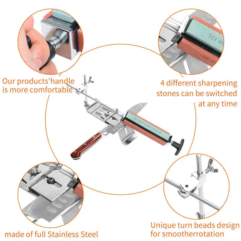 Профессиональная точилка для ножей, набор инструментов из нержавеющей стали, точилка для кухонных ножей, точильный станок, фиксированный угол заточки с точильными камнями