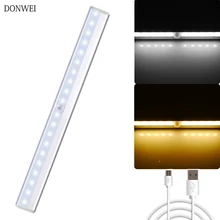 Светодиодный светильник для шкафа, активированный движение, Ночной светильник, 5 В, PIR датчик движения, зарядка через USB, для кухни, спальни, гардероба, для помещений, лестницы, настенные лампы