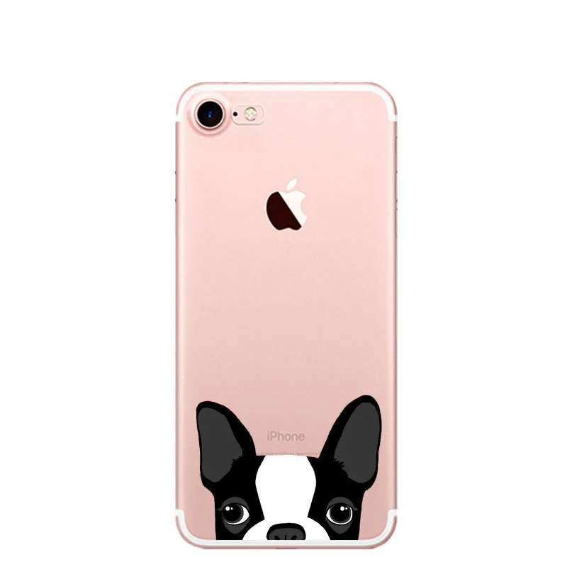 Cute Cartoon Animal Cat Dog BULLDOG Crystal Clear Soft TPU Phone Case For iPhone 7 7Plus 6 6s Plus 5 5S SE 8 8Plus X 10 Cover