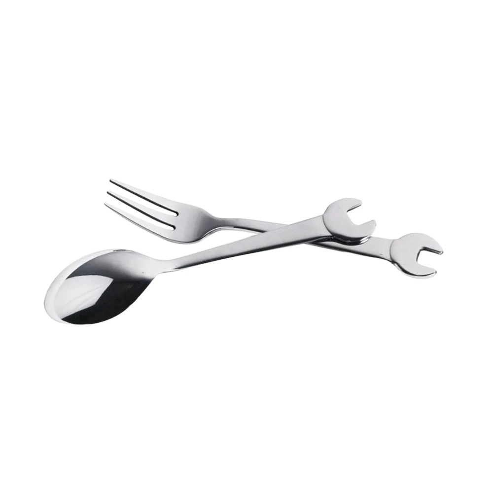 Stainless Steel Creative Wrench Shape Fork Spoon Tableware Steak Knife Dinner Fruit Dessert Long Forks Tea Spoon Picnic Camping fruit fork silverware set portable cutlery