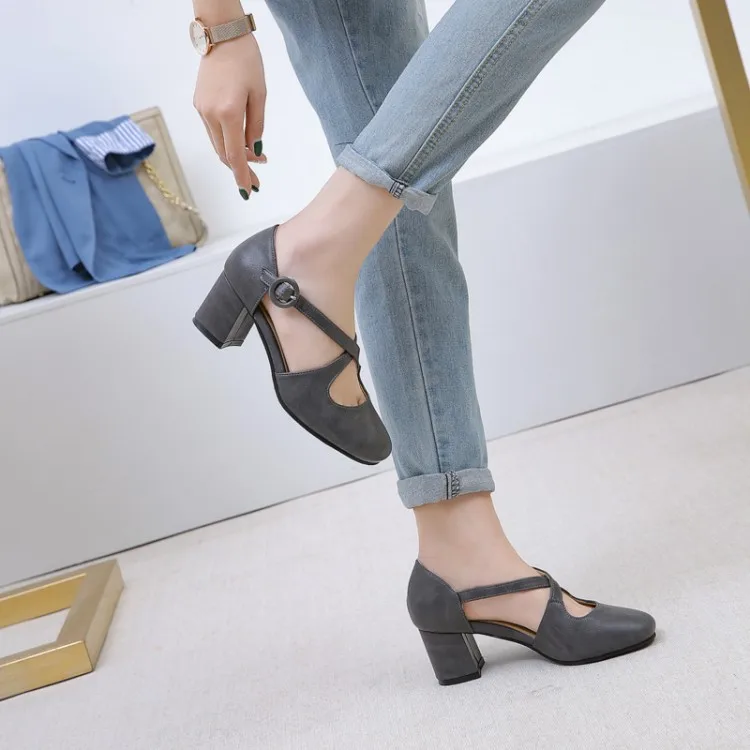 

Big Size 11 12 13 14 15 high heels sandals women shoes woman summer ladies High-heeled sandals retro-style thick-heeled