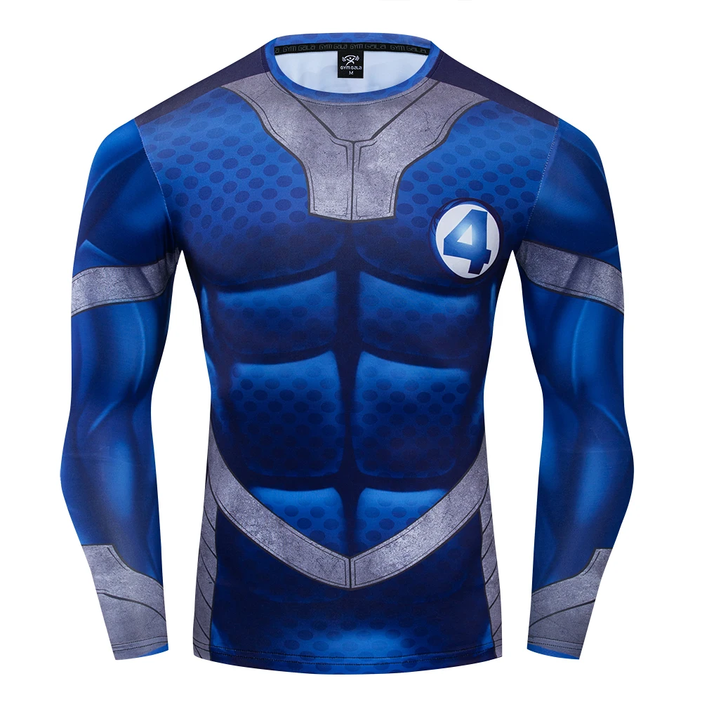 t shirt men Brand compression shirt Fitness 3d print pattern fashion Slim fit style autumn Long sleeve