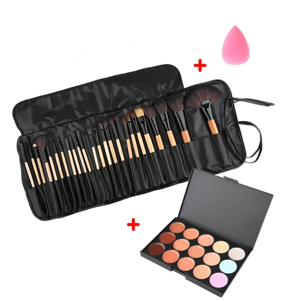 

Professional Beauty Makeup Set Tool 15 Colors Face Concealer Contour Platte + 24pcs Pro Makeup Brushes + 1 Cosmetic Sponge Puff