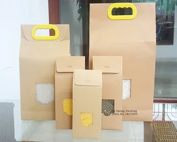 

S size packing 1kg rice Kraft paper bags/ stand paper gift bags/food paper box/Cookies Walnut dry fruit stand box 100piece\lot