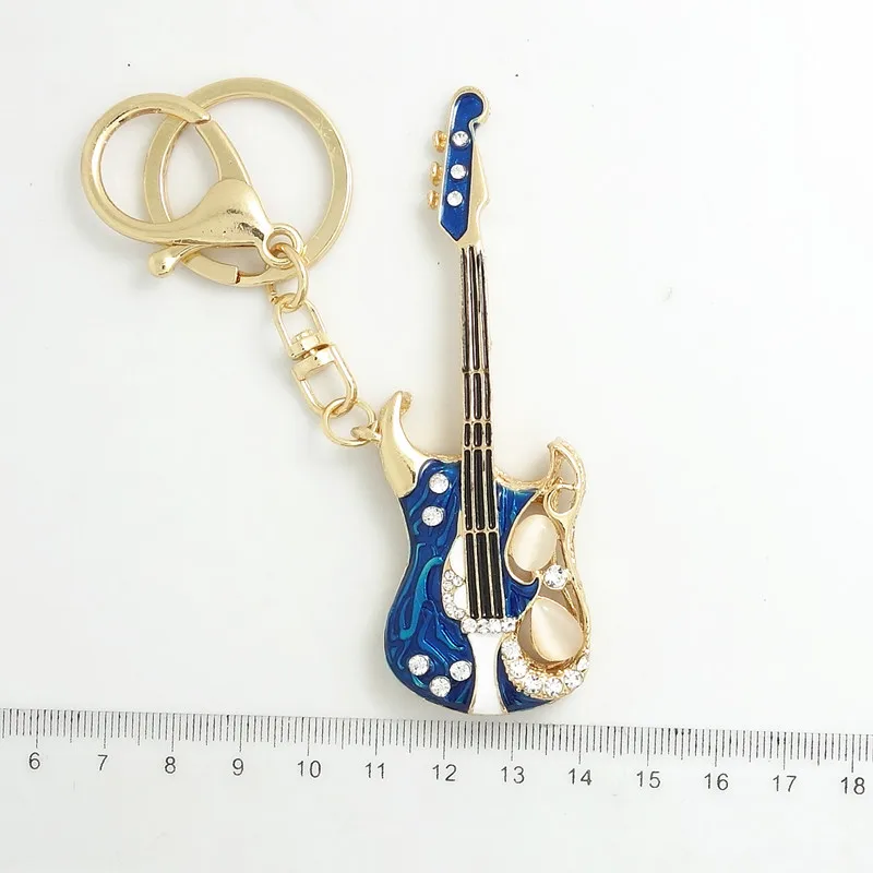 Guitarra llavero Llave de cristal anillo de cadenas para regalo de Navidad de la joyería Llaveros colgante G56