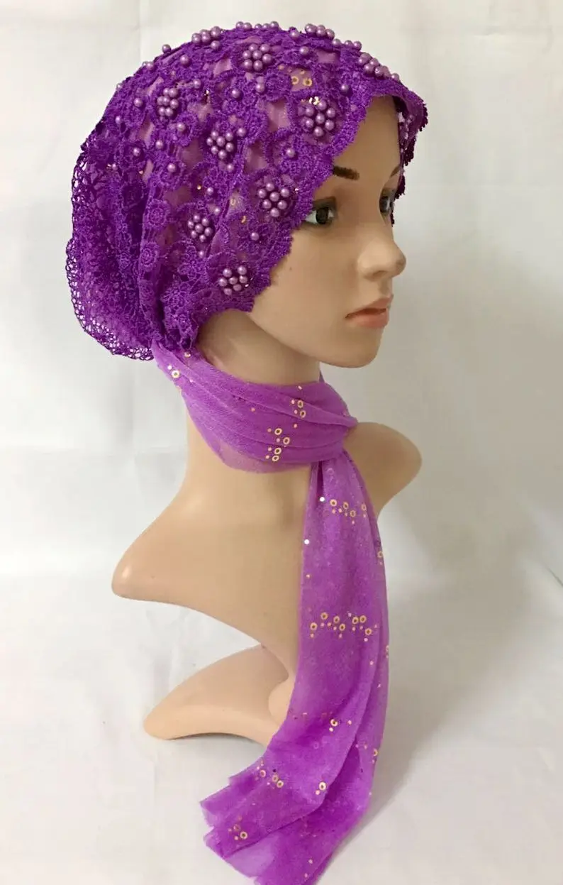 Вышитая бисером шапка кружевной шарф Мусульманский Исламский женский сетчатый тканевый платок хиджаб шарф шали# BJ25-2