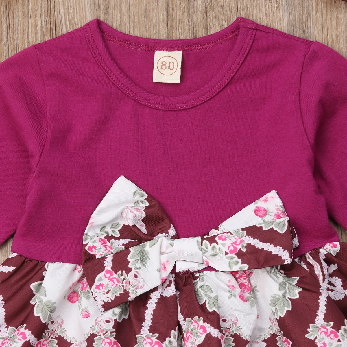 Малышей Одежда для детей; малышей; девочек цветок хлопка праздничное платье модное платье Бант одежда 6-18 м От 1 до 4 лет