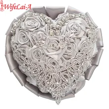 WifeLai-, свадебный букет в форме сердца, любовь, Серебряные стразы, свадебные цветы, бриллиантовая брошь, свадебные букеты на выпускной, W521
