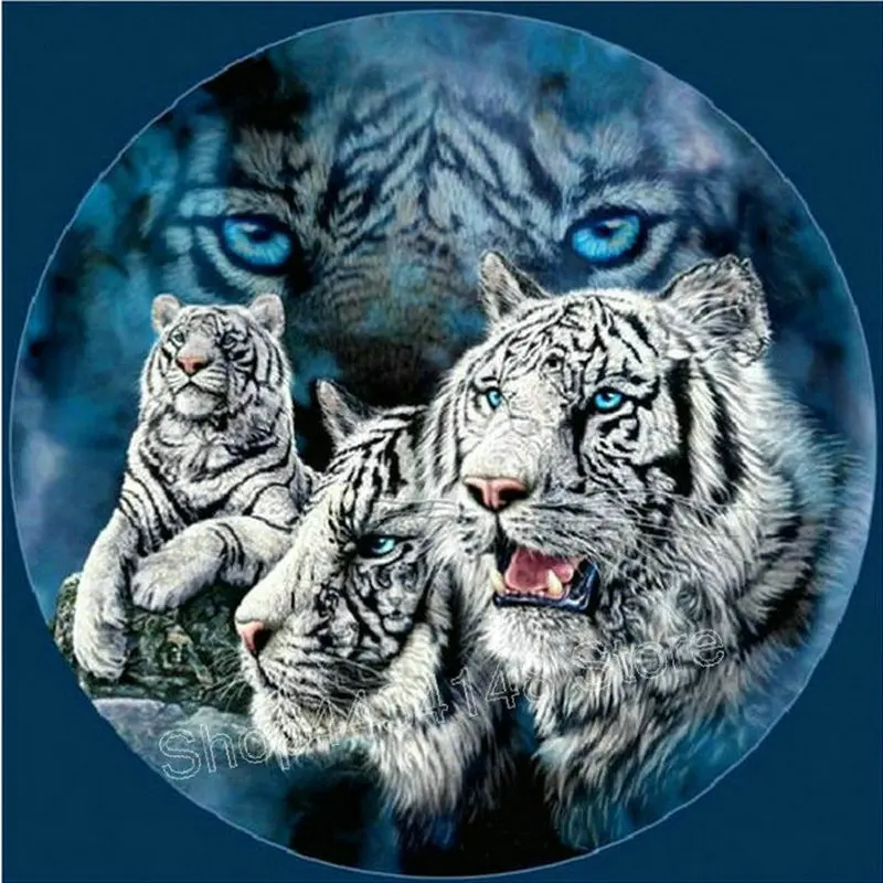 

ArtBack 5D Diy Diamond Painting Cross Stitch Black & White Tiger Head Diamond Mosaic Full Round Diamond Embroidery Decoration