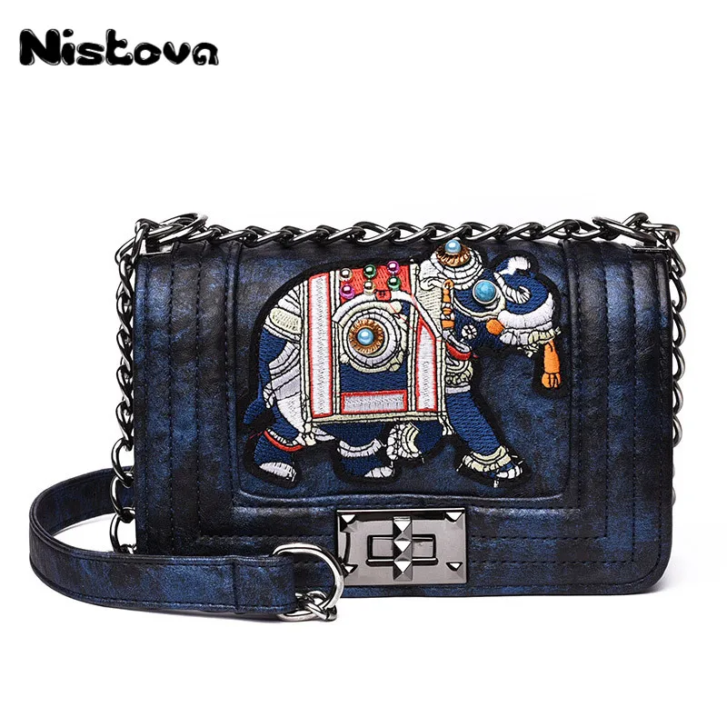 

Women's New High Quality PU Tote Bag Elephant Embroidery Small Square Bag Fashion Casual Shoulder Bag Chain Messenger Bag