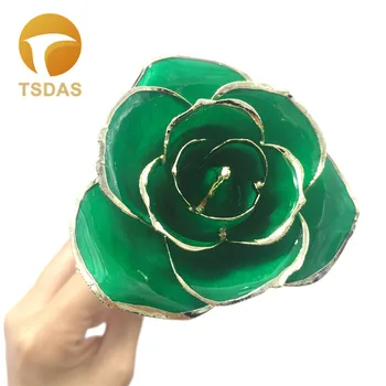 

Handcrafted Luxury 24k Gold Plated Rose with Gift Box Valentine's Souvenir Day Decoration Green Flower Gold Dipped Rose