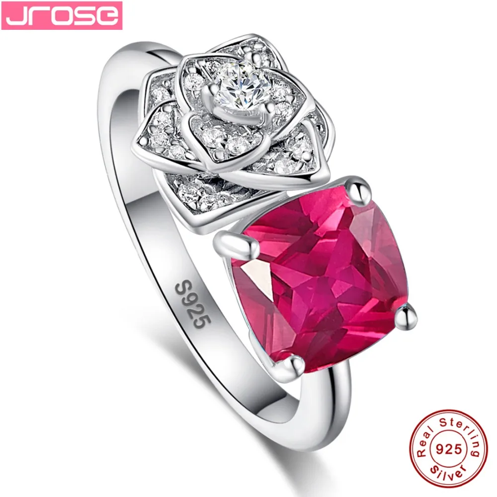 

Jrose Flower Vintage for Women Fine 2.5ct Red AAA CZ Ring Cocktail Genuine Real Pure Solid 925 Sterling Silver