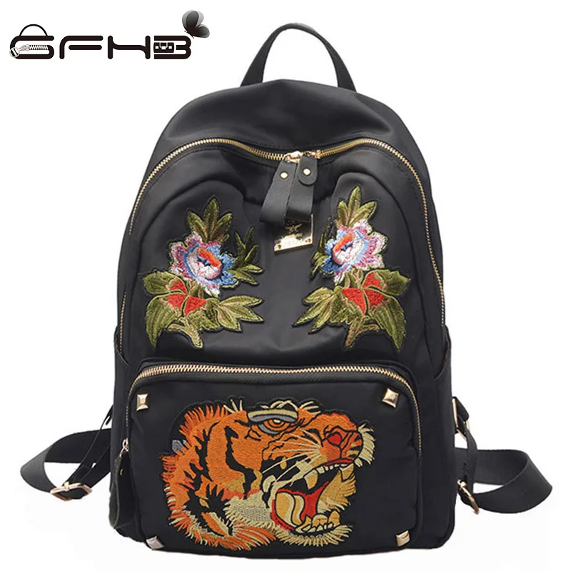 Lucky Tiger Backpacks For Teenage Girls Kanken Backpack Fashion Embroidered Style Oxford Black School Bags Sac