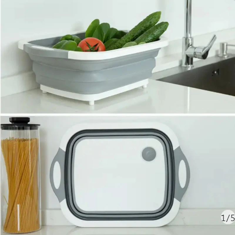 Günstig Multi funktion 3 In 1 Folding Schneiden Bord Küche Faltbare Drain Korb Hacken Blöcke Waschen Korb Küche Veranstalter