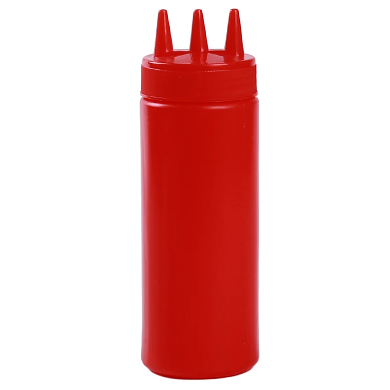 Пластиковая бутылка с 3 отверстиями для масла, уксуса, бутылки для приправ, дозатор горчицы, соуса, уксуса, кетчупа, соусницы, кухонные гаджеты - Цвет: red 450ml