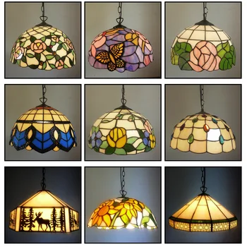

Baroque Tiffany Pendant lights Stained Glass Chain Lighting Suspended Luminaire for Home Parlor Dining Room Lamps E27 110-240V