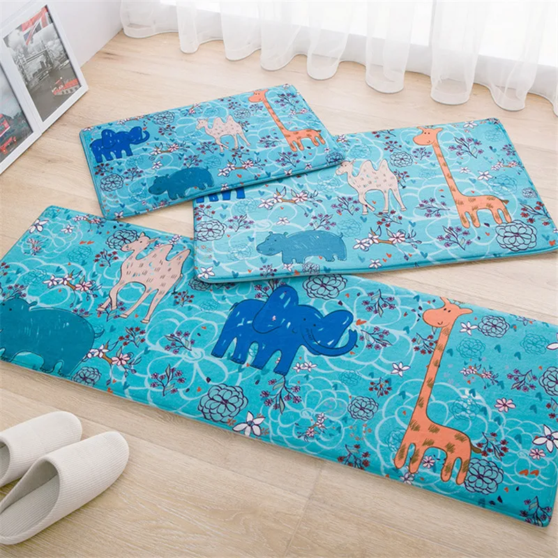 

Cartoon Animal Elephant Deer Pattern Child Living Room Flannel Carpet Soft Doormat Bathroom Non-slip Mat Kitchen Absorbent Mat