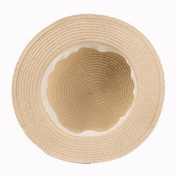 Women sun hat Ribbon Round Flat Top Straw beach hat 3
