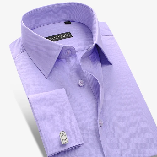 CAIZIYIJIA дизайнерская однотонная мужская рубашка высокого качества с длинным рукавом и французскими манжетами Свадебная белая рубашка с запонками размера плюс - Цвет: T198F