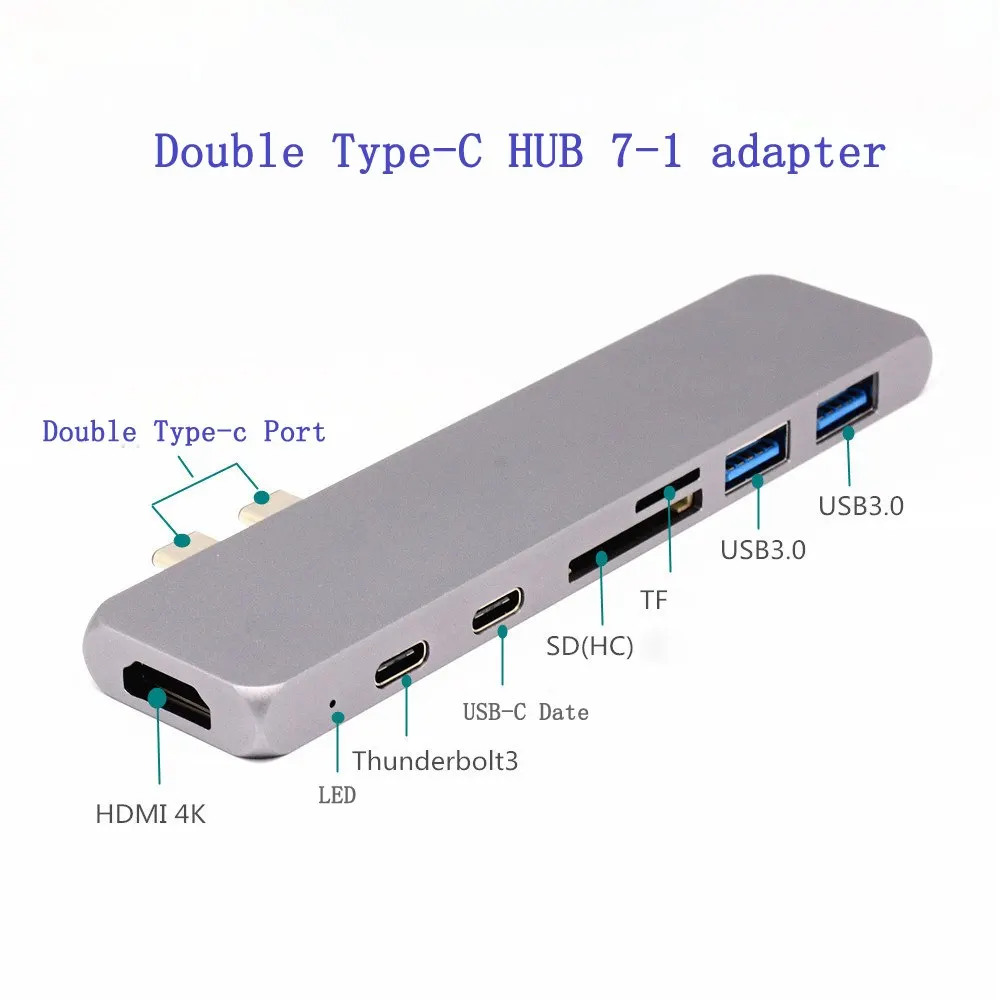 

Type-C Multifunction Converter USB-C HUB Double Type-C to HDMI thunderbolt 3 USB 3.0 TF SD Card Double Type C HUB Extender