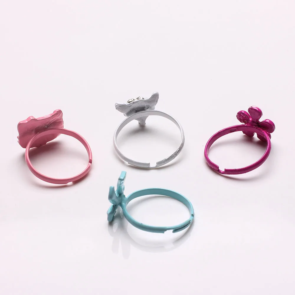 Wholesale Mixed Assorted Cartoon Crystal Adjustable Rings Baby Kids Girls Boy Mix Styles Party Gift Jewelry With Display Box
