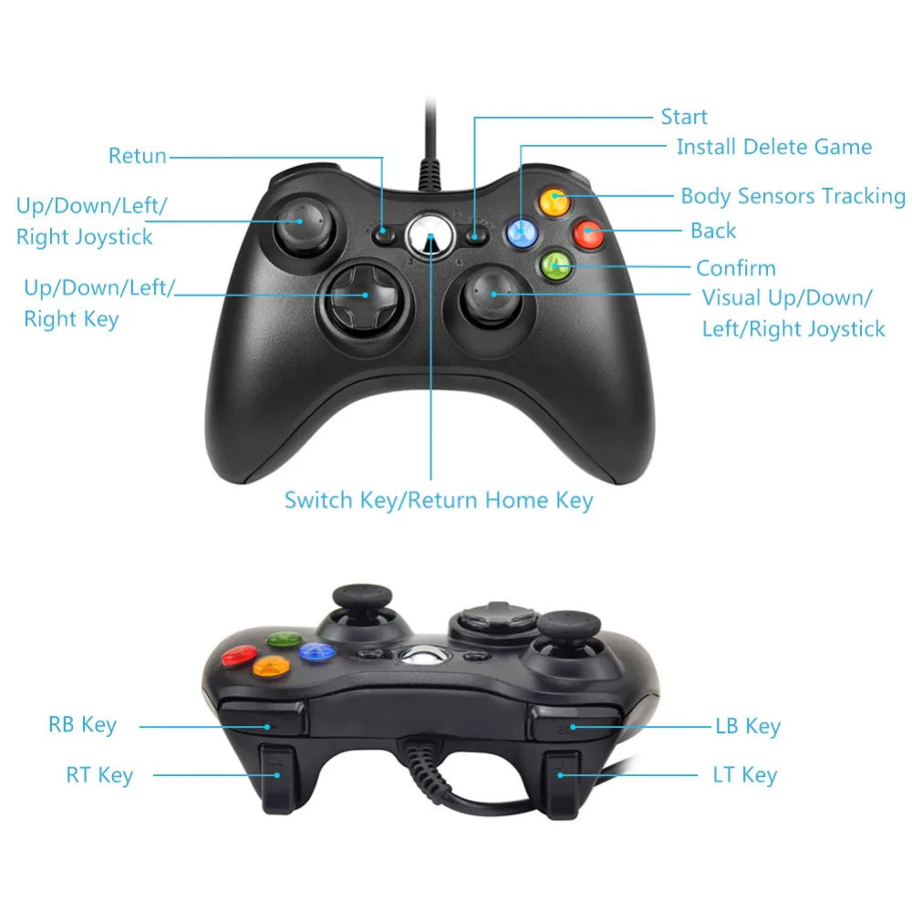 Геймпад для Xbox 360 проводной USB игровой контроллер XBOX джойстик с ручкой и ПК