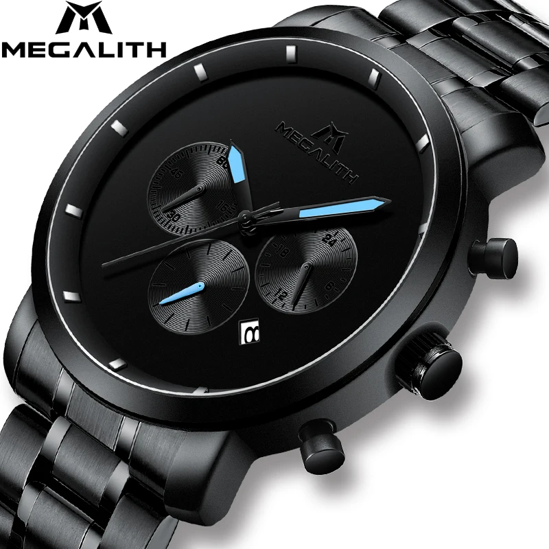 

MEGALITH Fashion Watch Men Stainless Steel Analog Watches Men's Quartz 24 Hours Date Clock Man Sport Wirst Watch Horloges Mannen