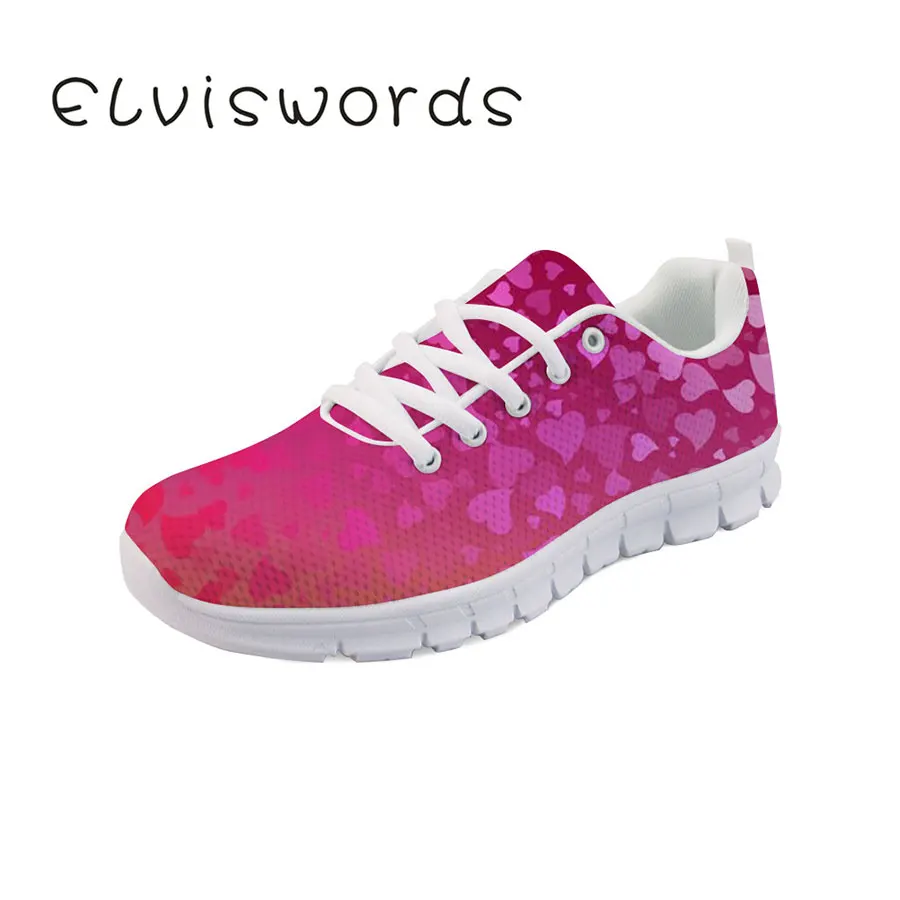 

Women Casual Shoes Fashion Heart Colors Printed Breathable Walking Lace-up Mesh Lightweight Flat Shoes Woman Sneakers