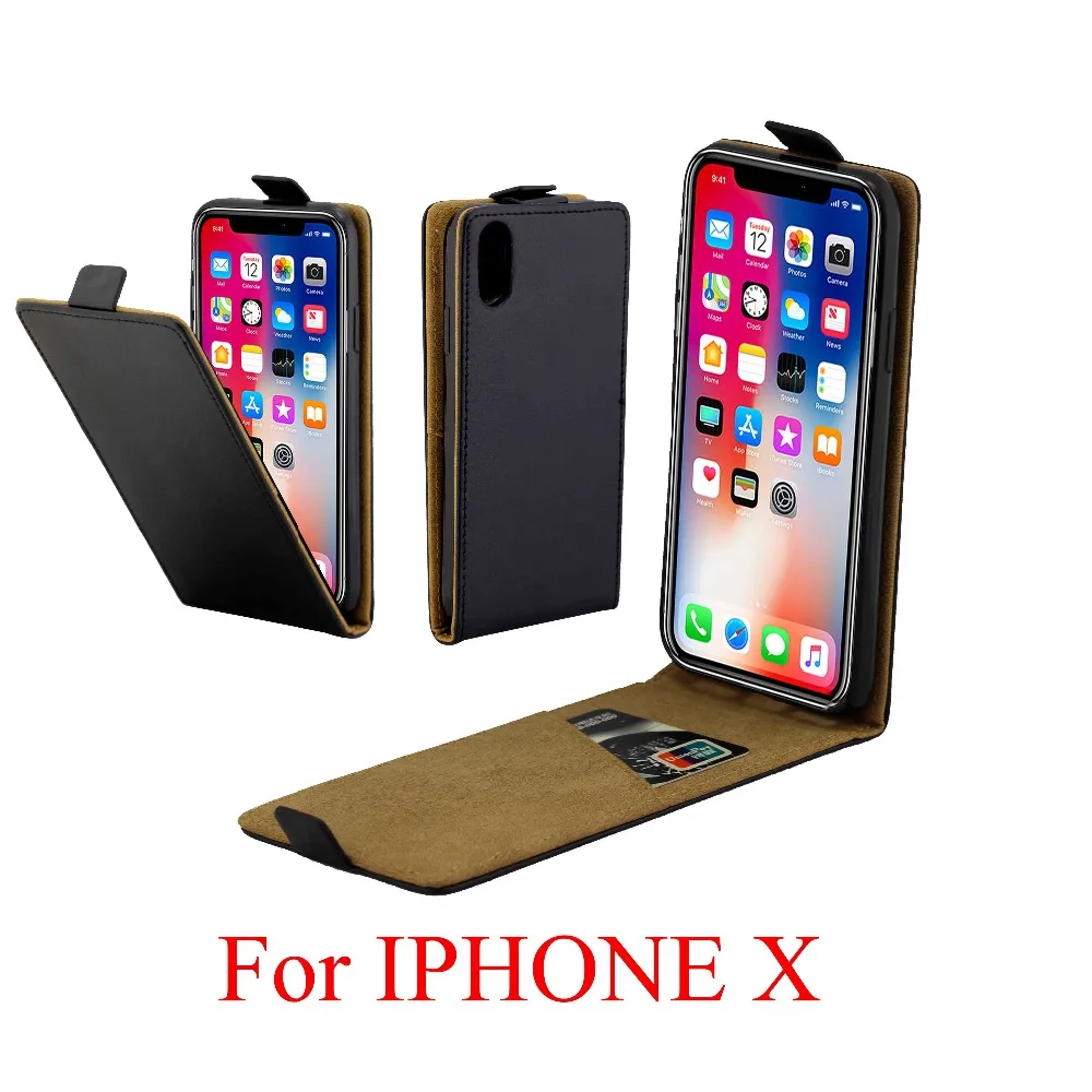 

For iphone X Cover Luxury PU Leather Flip Case For iphoneX Vertical Open Down Up Cover for iphone X Phone bags case Coque