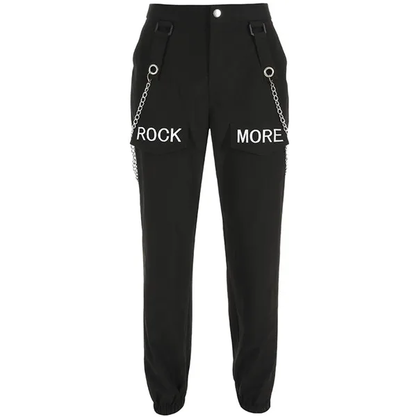 Rockmore черные готические корейские стильные брюки-карго с цепным карманом женские брюки с высокой талией широкие брюки Femme брюки зима осень - Цвет: Черный