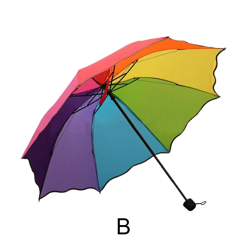 Зонт для взрослых и детей, разноцветный, популярный, креативный, Радужный, складной, для детей, защита от дождя, три складных зонта - Цвет: B