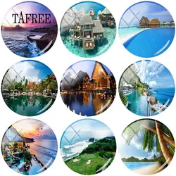 TAFREE красивые пейзажные стеклянные драгоценные камни, изображение острова Балийского острова, 25 мм, круглые демонстрационные плоские