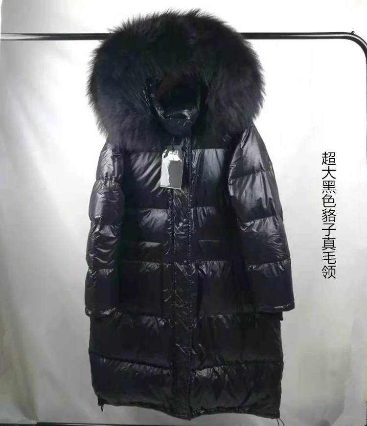 Зимнее женское пуховое пальто модный бренд с большим меховым воротником с капюшоном Теплый пуховик Женская длинная куртка