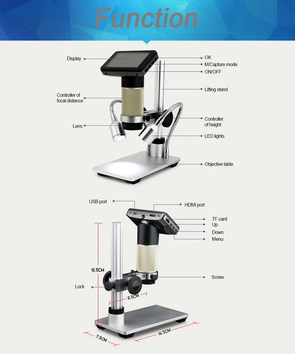 Andonstar ADSM201 инспекционный HDMI микроскоп HDMI цифровой микроскоп длинного расстояния объекта microscpe