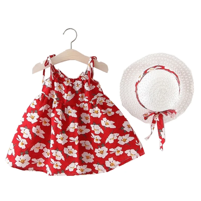 

Cute Toddler Baby Girl Summer Dress Sleeveless Princess Party Floral Newborn Dress With Hat A-Line Cotton Infant Dresses Clothes