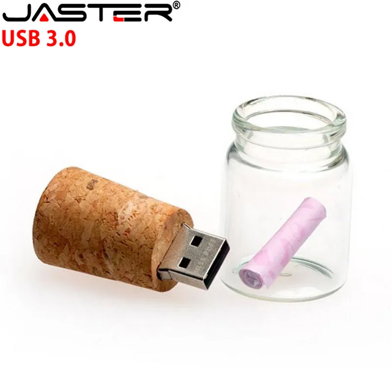 JASTER USB 3,0 стеклянная бутылка с пробкой USB флэш-накопитель(прозрачный) Флешка 4 ГБ 8 ГБ 16 ГБ 32 ГБ модная бутылка желаний подарок