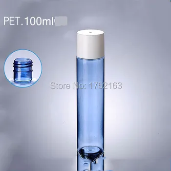 

100ML Blue PET bottle plastic makeup bottle with white plastic lid, pure bottle Essence Liquid Lotion Refillable Bottles