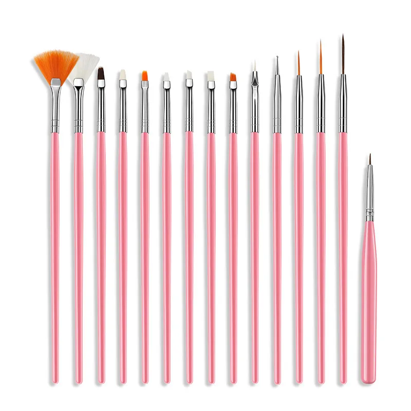 15pcs/set UV Gel Brush Liner Painting Pen 3 colors Manicure Gel Brush Nail Art Gradient Painting Drawing For Gel Nail Polish - Цвет: Розовый