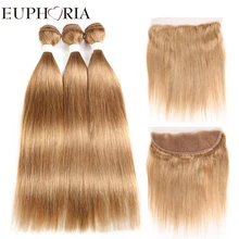 Brazilian Remy Lace Frontal With Human Hair Weaves Bundles EUPHORIA Blonde Red Color Straight Hair Weft Extensions With Closure