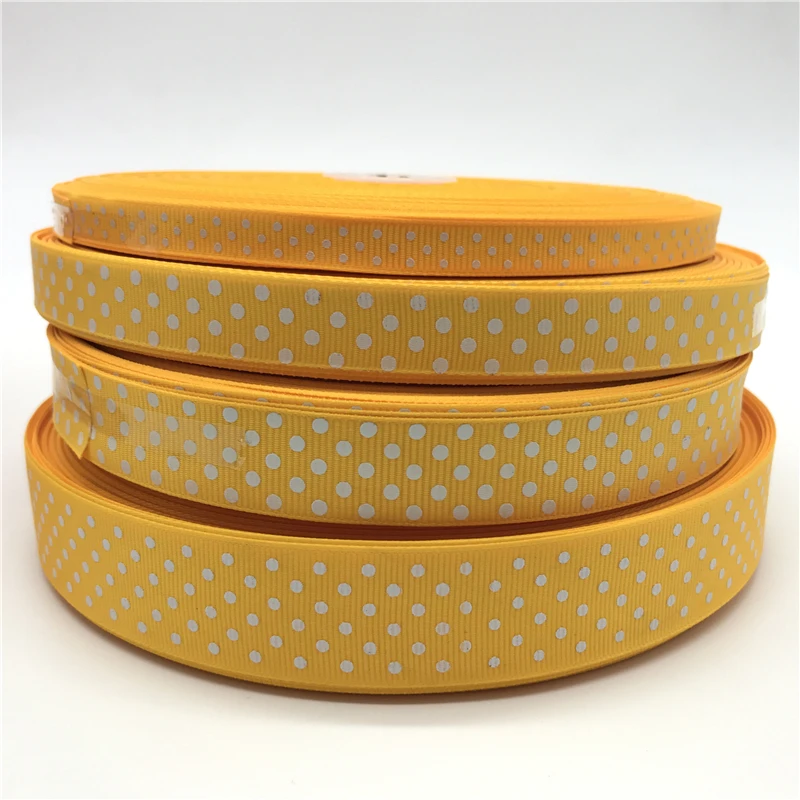 

10mm 15mm 20mm 25mm Grosgrain Ribbon Yellow Printing Polka Dot Hair Bow Party Christmas Wedding Decoration DIY Gift Wrapping