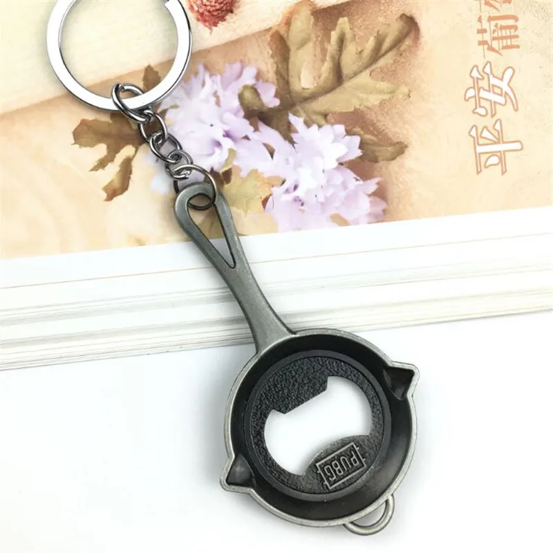

Hot New Game PUBG Key Chain Beer Opener Cosplay Badge Metal Silver Frying Pan Personality Funny Fancy Christmas Gift