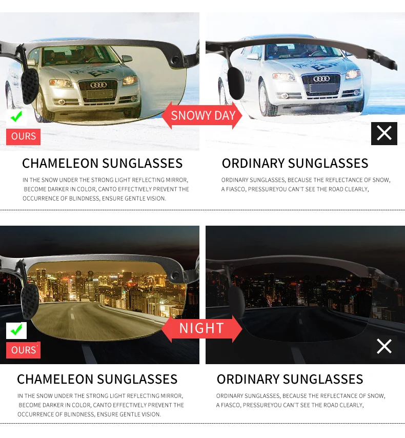 День солнечные очки ночного видения для мужчин фотохромные Женщин Защита от солнца очки Классический поляризованные безопасного вождения унисекс
