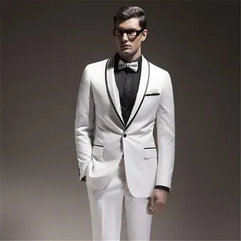 

white blazer men suit for wedding groom tuxedo 2018 new arrival custom made suit slim fit white blazer men(Jacket+Pants+Bow)