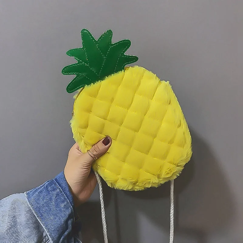 

1 PC Yellow Funny Pineapple Bag Women Hairy Shoulder Messenger Bags Girls Lady Plush Crossbody Wallet Pouch Dropship New Arrival