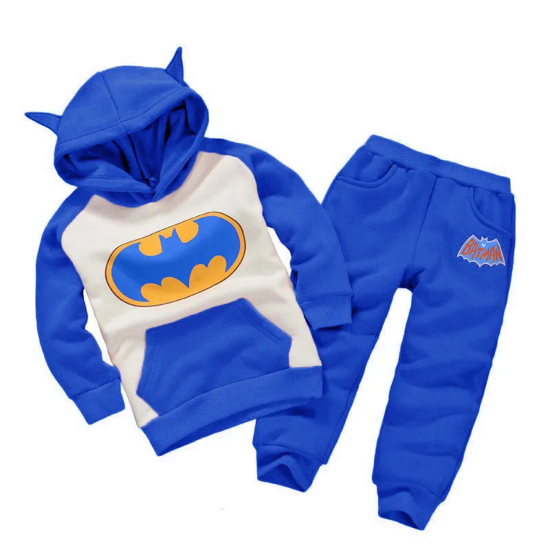 Осенне-зимний спортивный костюм для маленьких мальчиков и девочек комплект одежды с Бэтменом, толстовка с капюшоном и штаны комплект из 2 предметов, комплект детской спортивной одежды