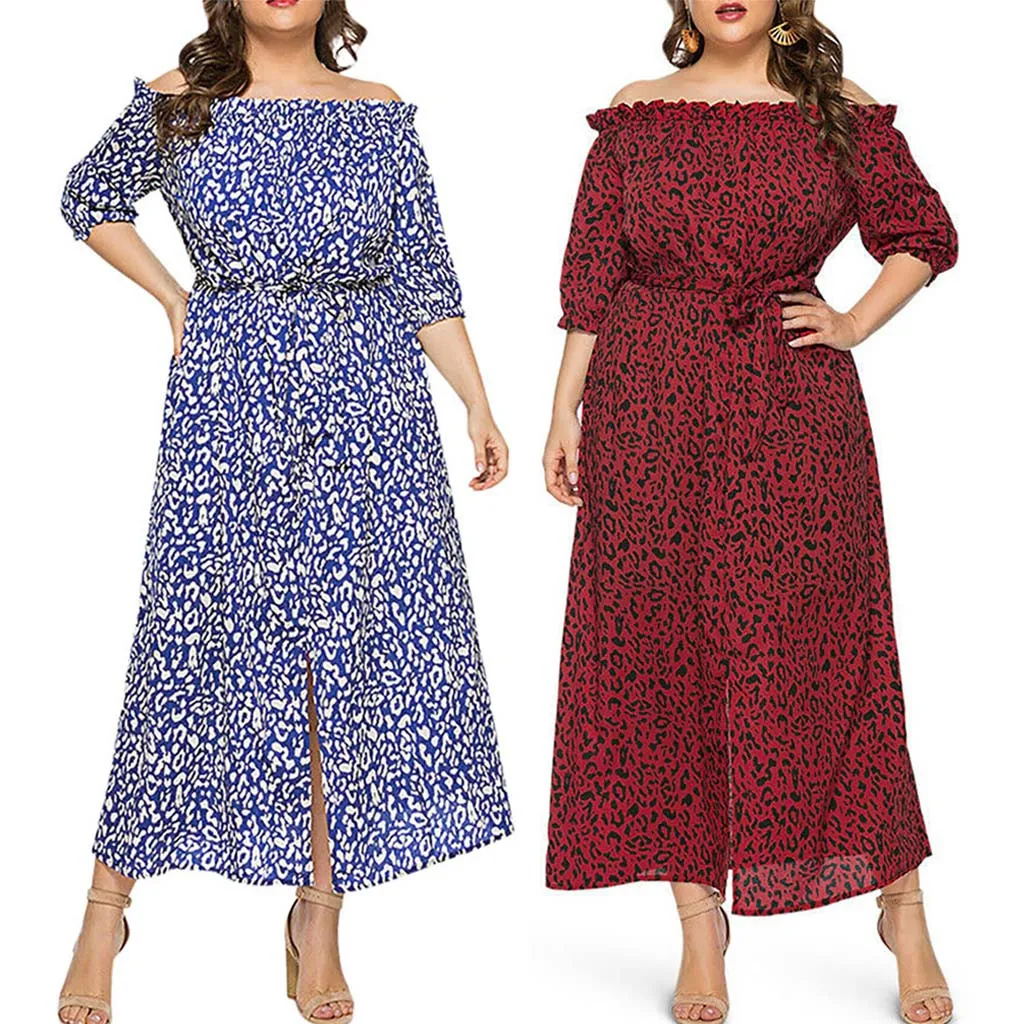 

Dress Women's Fashion nature Sleeve Casual Fashion Women Plus Size Leopard Print Off Shoulder Half Sleeve Bandage Dress XL-5XL