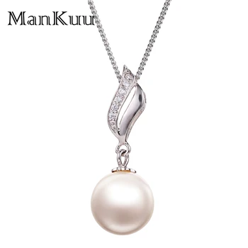 

ManKuu Fashion Freshwater Pearl Necklaces Natural 9-10mm White Round Pearl AAA+ Quality 925 Sterling Silver Necklaces For Women