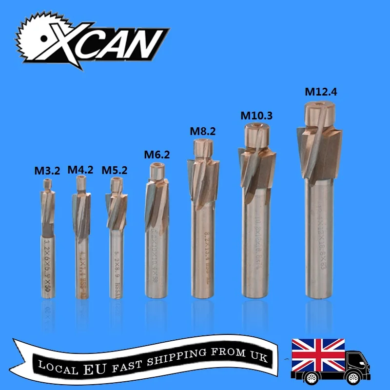 XCAN 7pcs HSS Counterbore End Mill M3.2 M12.4 Pilot Slotting Tool