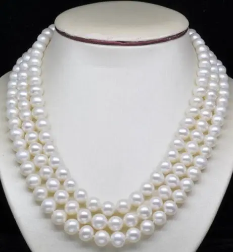 

Hot sale new Style >>>>>Beautiful! Natural 3Rows 6-7mm White pearl necklace(17"18"19