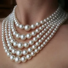 Искусственный большой белый жемчужный массивное ожерелье Жемчужное многожильный 5 чокер с несколькими слоями нарядное ожерелье